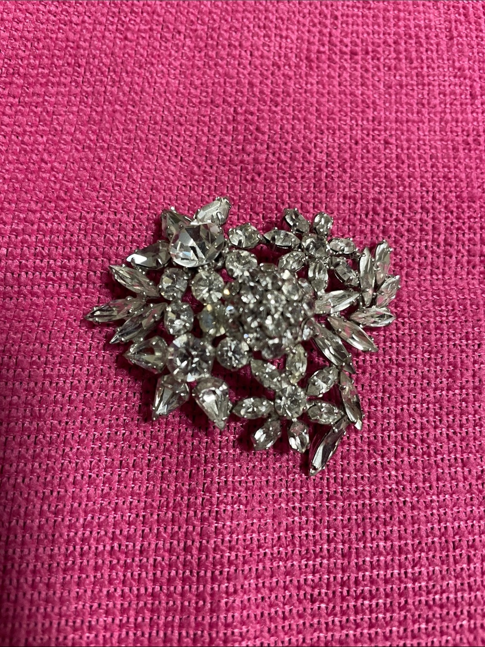 Vintage Sherman Signed Silver Tone Crystal Floral Cluster Brooch